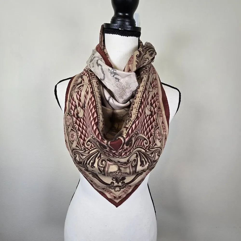 Vintage Ellen Tracy Silk Scarf Barbariae Carte Du Voyage Old Money Regency Work